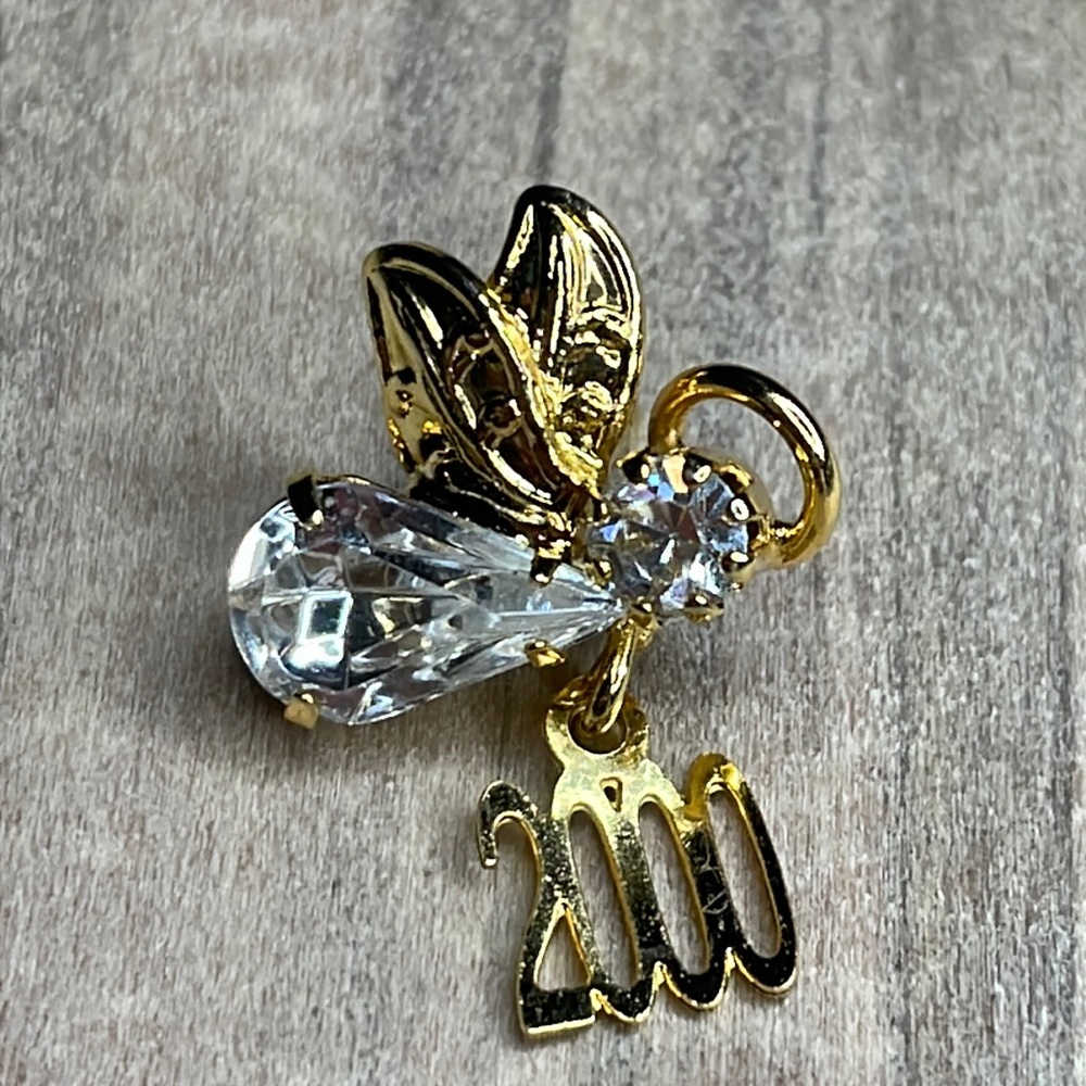 Guardian Angel Wings Halo 2000 Gold Tone Clear Rhinestones Lapel Pin